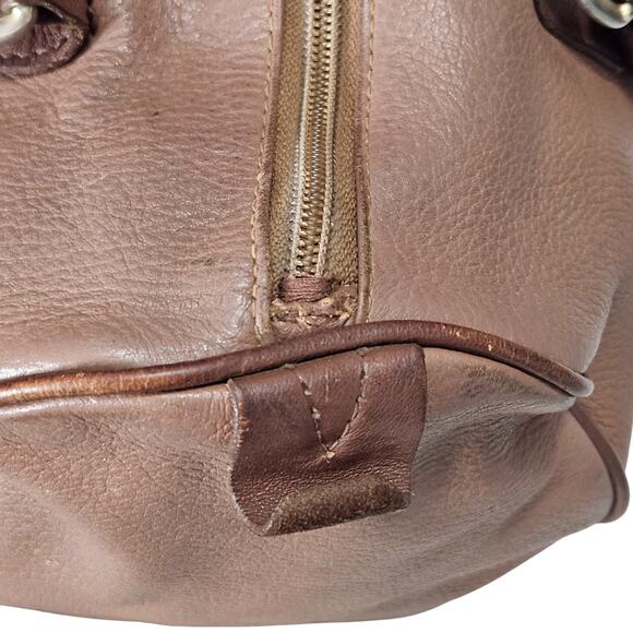 INC Brown Genuine Leather Satchel Double Top Handle Handbag Gently Used - Picture 10 of 11